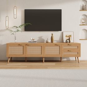 70inch Modern TV Stand With Rattan Doors For TVs Up To 80, Media Console With Storage Space, 2 Drawers & Cable Holes, Entertainment Center For Li (Option: Natural Wood)