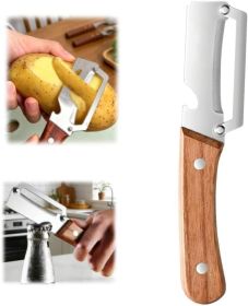 Multi-Functional Vegetable Peeler fo Kitchen: 2 in 1 Stainless Steel Peeler with Wooden Handle and Bottle Opener - Peelers for Potato Pumpkin Pap (Blade Material: Stainless Steel)